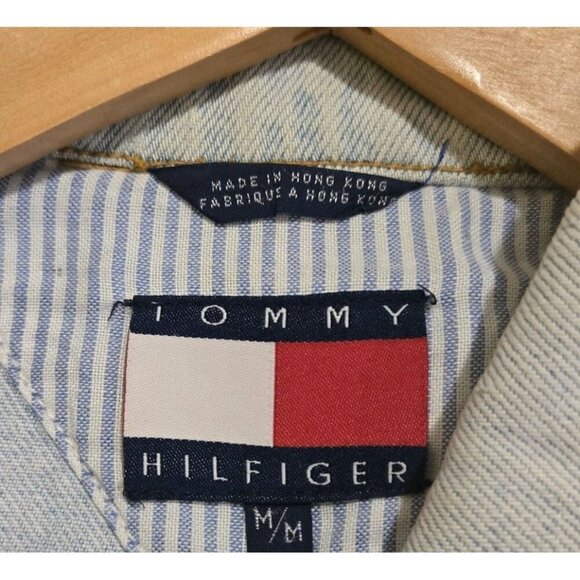 Vintage Tommy Hilfiger Jean Jacket Denim Trucker 90s Distressed Faded Mens Med.. - Picture 8 of 16